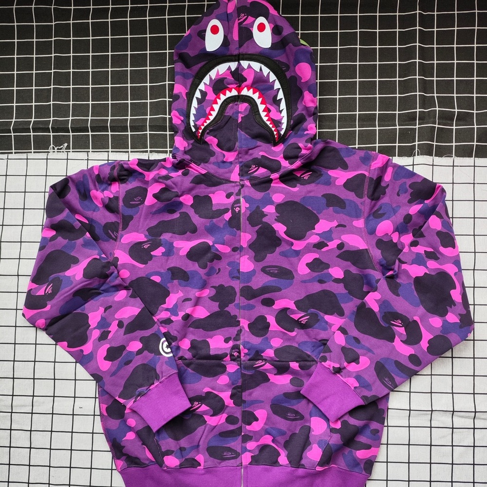 Bape Purple & Pink Shark Camo Zip-Up Hoodie
